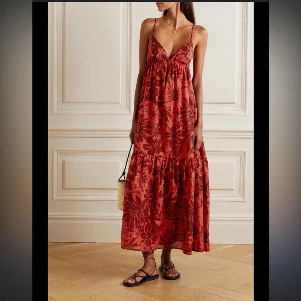 Faithfull the Brand Red Tiered Maxi Sundress